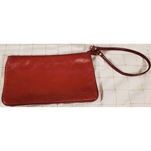Anne Klein Slim Large Leather Wristlet Clutch Red 6x10" Inside Zipped Pocket